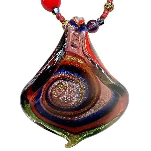 NEW Multicolor Murano Glass Beads Pendant Necklace Handcrafted Abstract Design - Picture 4 of 15